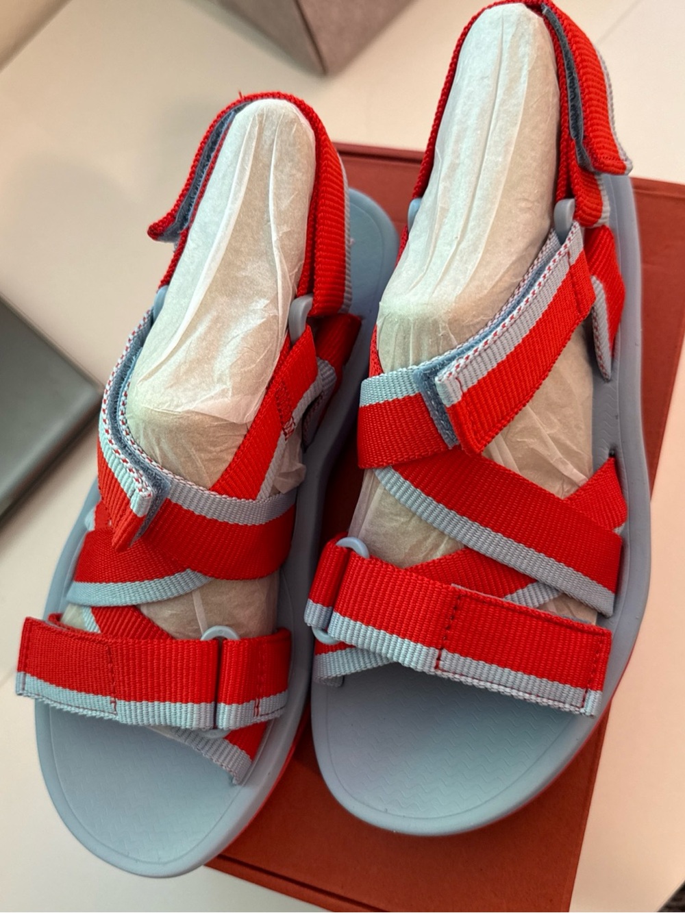 Camper Women's Red and Light Blue nylon strappy Sport Sandals